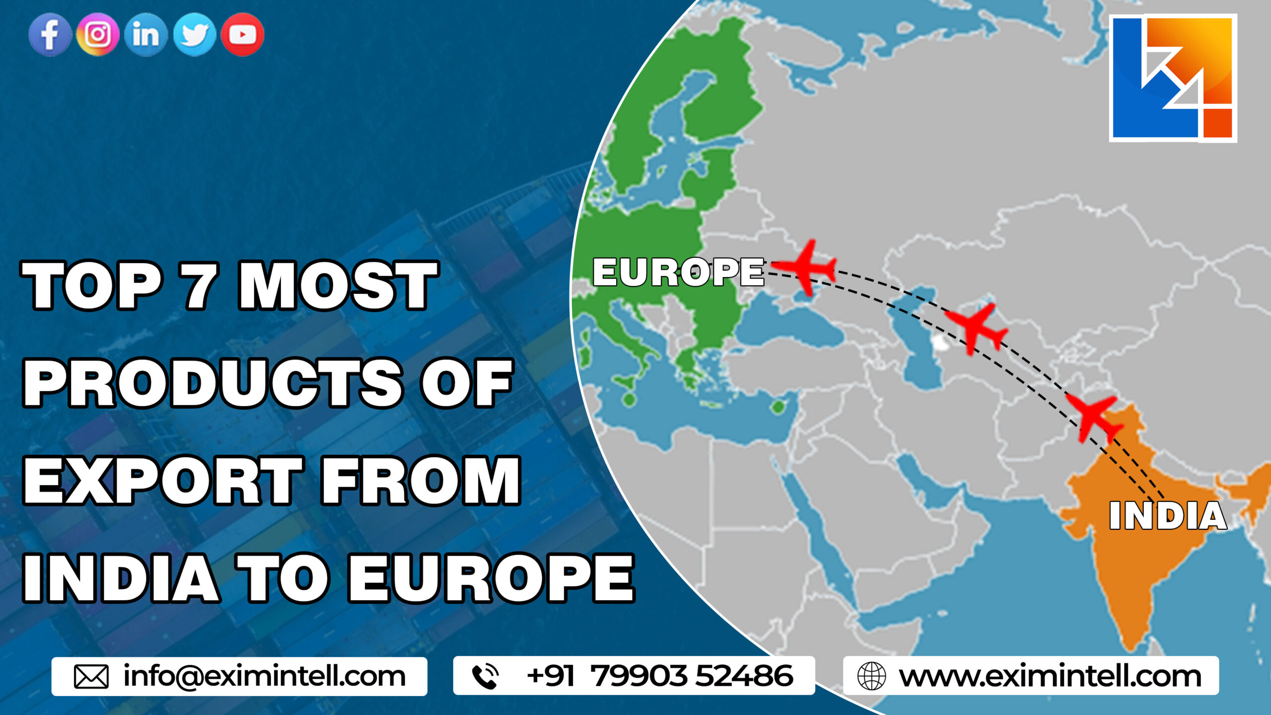 Top 7 most products of export from India to Europe